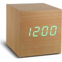 Gingko Réveil Cube bois Clair Click Clock LED Vert