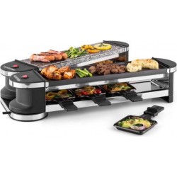 Klarstein tenderloin 50/50 machine à raclette & grill - 8 personnes - 1200W - pierre naturelle & aluminium