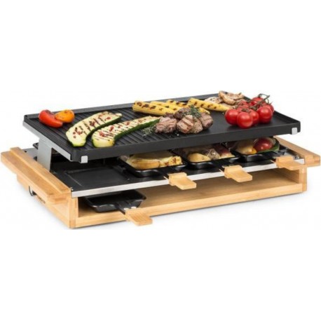 Klarstein tournedo appareil á raclette 1200 w, plaque en fonte d'aluminium, pour 8 personnes, décor bois GQ6-TournedoRacalett