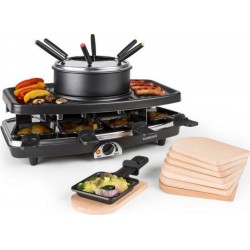 Klarstein entrecote 2-en-1 - appareil á raclette et fondue 1100 w, plaque en pierre naturelle, service pour 8 personnes