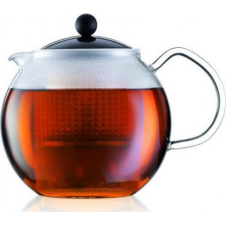 Bodum théiere a piston avec anse, couvercle et filtre assam 1 lnoir et transparent