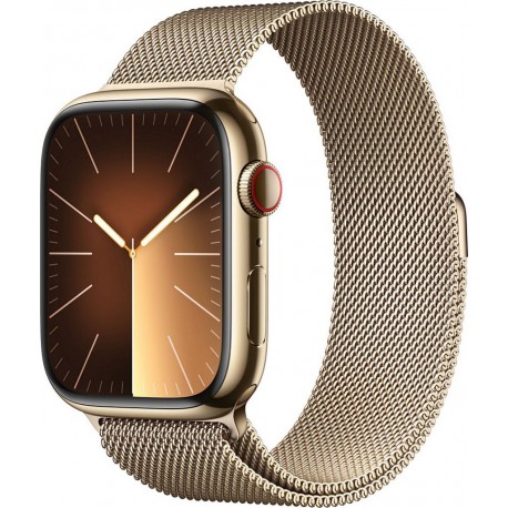 Apple Montre connectée WATCH Serie 9 Cellular 45mm Acier/Or Milanais Or Loop