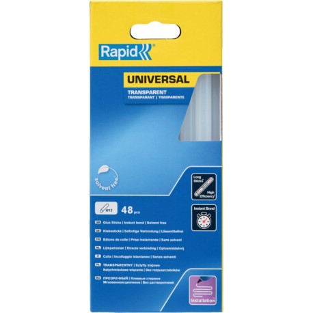 Rapid Bâtons de colle universels transparents, Ø 12x190 mm, 48 pcs carton