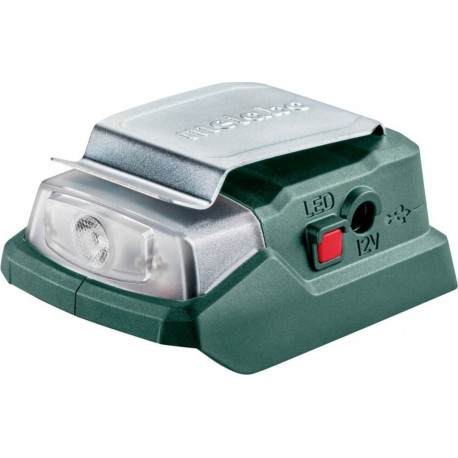 Metabo Adaptateur électrique sans fil PowerMaxx PA 12 LED-USB metabo, Raccord 12 V + USB 5 V + lampe LED, carton
