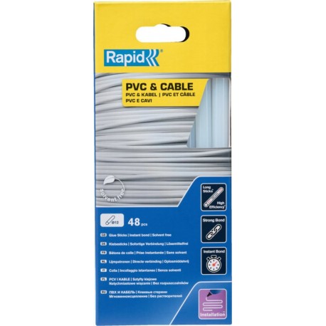 Rapid Bâtons de colle PVC/Câble, diamètre 12x190 mm, 48 pcs carton