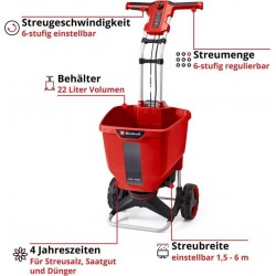 Einhell Chariot épandeur sans fil GE-SR 18/22 Li-Solo sans batterie ni chargeur