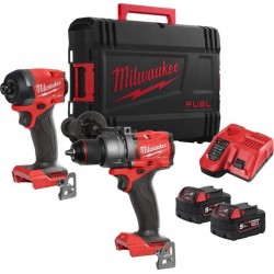 Milwaukee 4933480873 M18 FPP2A3-502X Powerpack 18V 5.0Ah Li-Ion - Perceuse à percussion M18FPD3 + Visseuse à percussion M18FID3