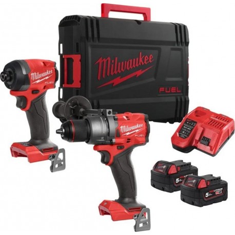 Milwaukee 4933480873 M18 FPP2A3-502X Powerpack 18V 5.0Ah Li-Ion - Perceuse à percussion M18FPD3 + Visseuse à percussion M18FID3
