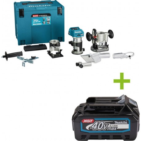 Makita RT001GZ15 Défonceuse de plans et de chants 40V Max sans batteries et chargeur avec accessoires et adaptateur de rail de g