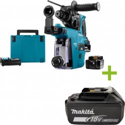 Makita DHR242RTJW Marteau combiné 18 Volt 5.0 AH Li-ion + DX06 extraction intégrée avec filtre Hepa