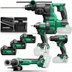 Hikoki KC18DEWHZ Combiné - Perceuse sans fil DS18DE + Perceuse à percussion WR18DC + Meuleuse G1813DA + Marteau combiné DH1826DA