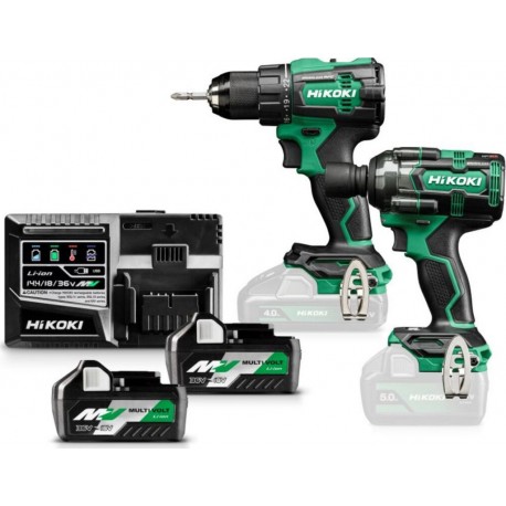 Hikoki KC18DEWJZ Kit combiné - Perceuse sans fil DS18DE + Clé à chocs sans fil WR18DH 1/2 Multivolt 2.5Ah Li-Ion en HSC III