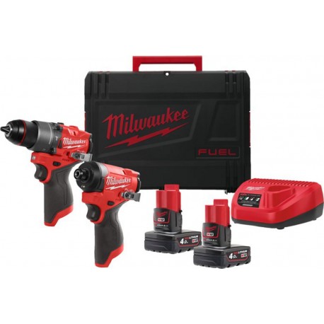 Milwaukee 4933480587 M12 FPP2A2-402X Powerpack M12 FPD2 Perceuse à percussion + M12 FID2 Visseuse à percussion 12V 4.0Ah en boît