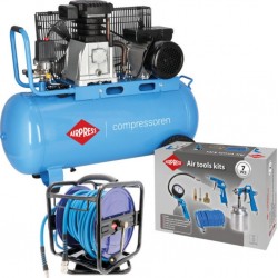 Airpress 36844-E-46573-45895 HL340-90 Compresseur + enrouleur + accessoires 230 V