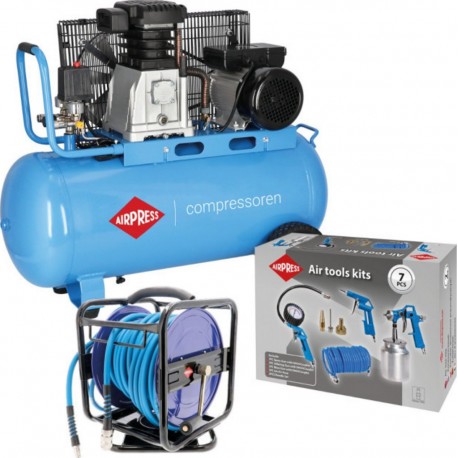 Airpress 36844-E-46573-45895 HL340-90 Compresseur + enrouleur + accessoires 230 V