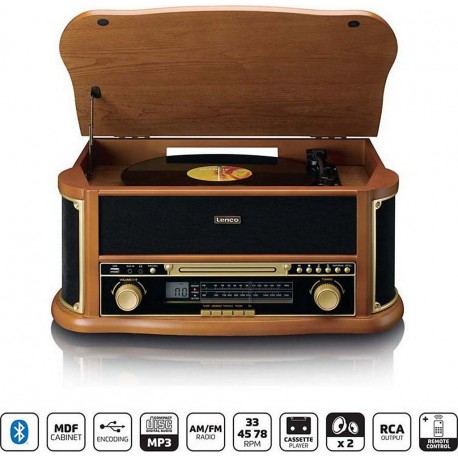Lenco Platine vinyle Platine disque rétro avec radio AM/FM