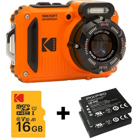 Kodak Appareil photo Compact WPZ2 Orange + 1 Batterie + Carte 16 Go